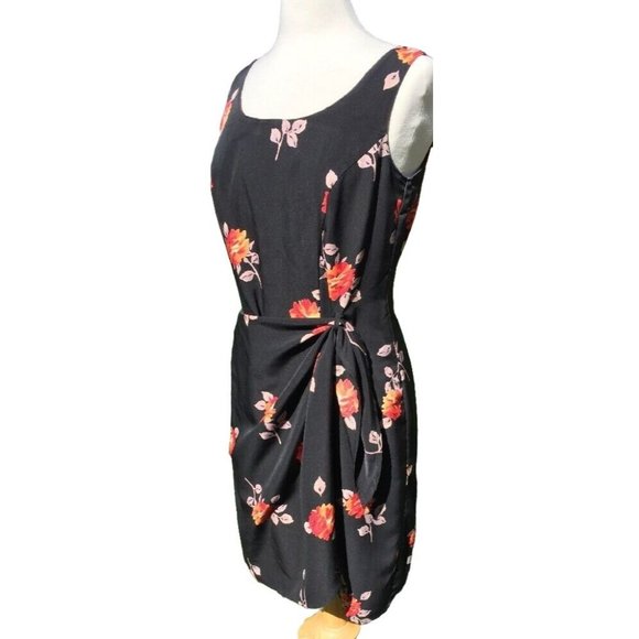 Debra Martin Black dress with peach flowers  & swag tie front Size 14 - Picture 1 of 12